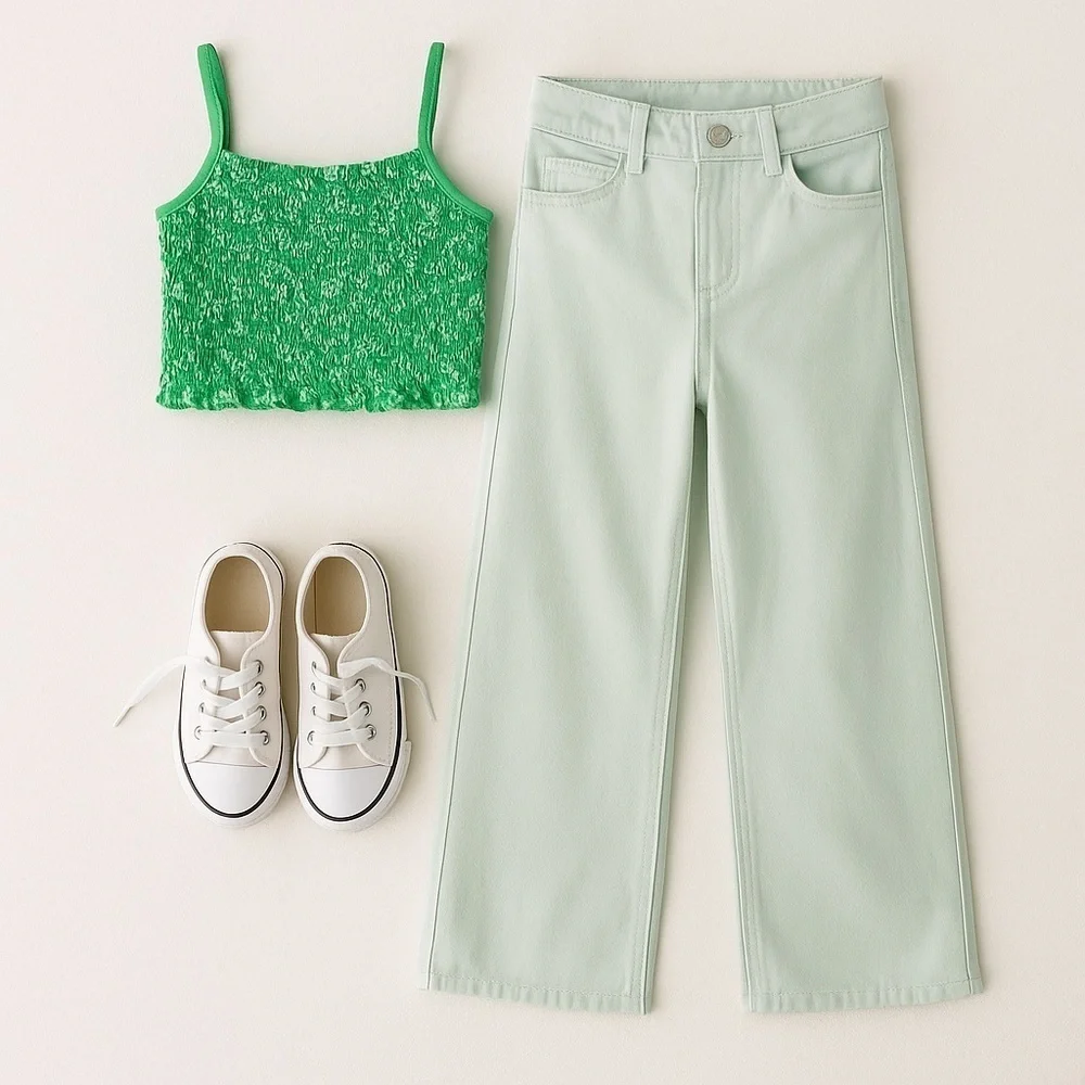 ZARA Kids | Green | WIDE LEG SOLID COLOR JEANS